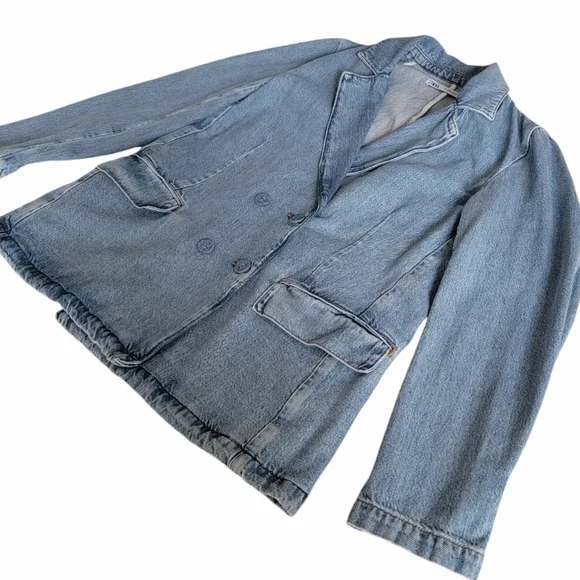 ZARA Denim Double Breasted Blazer Boxy Oversized Jacket Blue Women’s Siz… - Picture 7 of 17